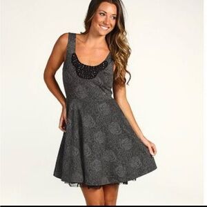 Free People Rock Princess Whimsigoth Beaded Boho Grey Fit and Flare Dress Y2K